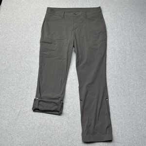 Eddie Bauer Travex Pants Womens 12 Gray Stretch Hiking Roll Tab Zip Pocket Trail